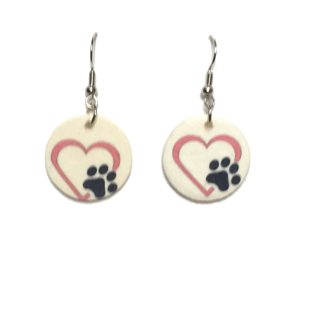 Paw Print with Pink Heart Earrings - Pet Jewelry E699