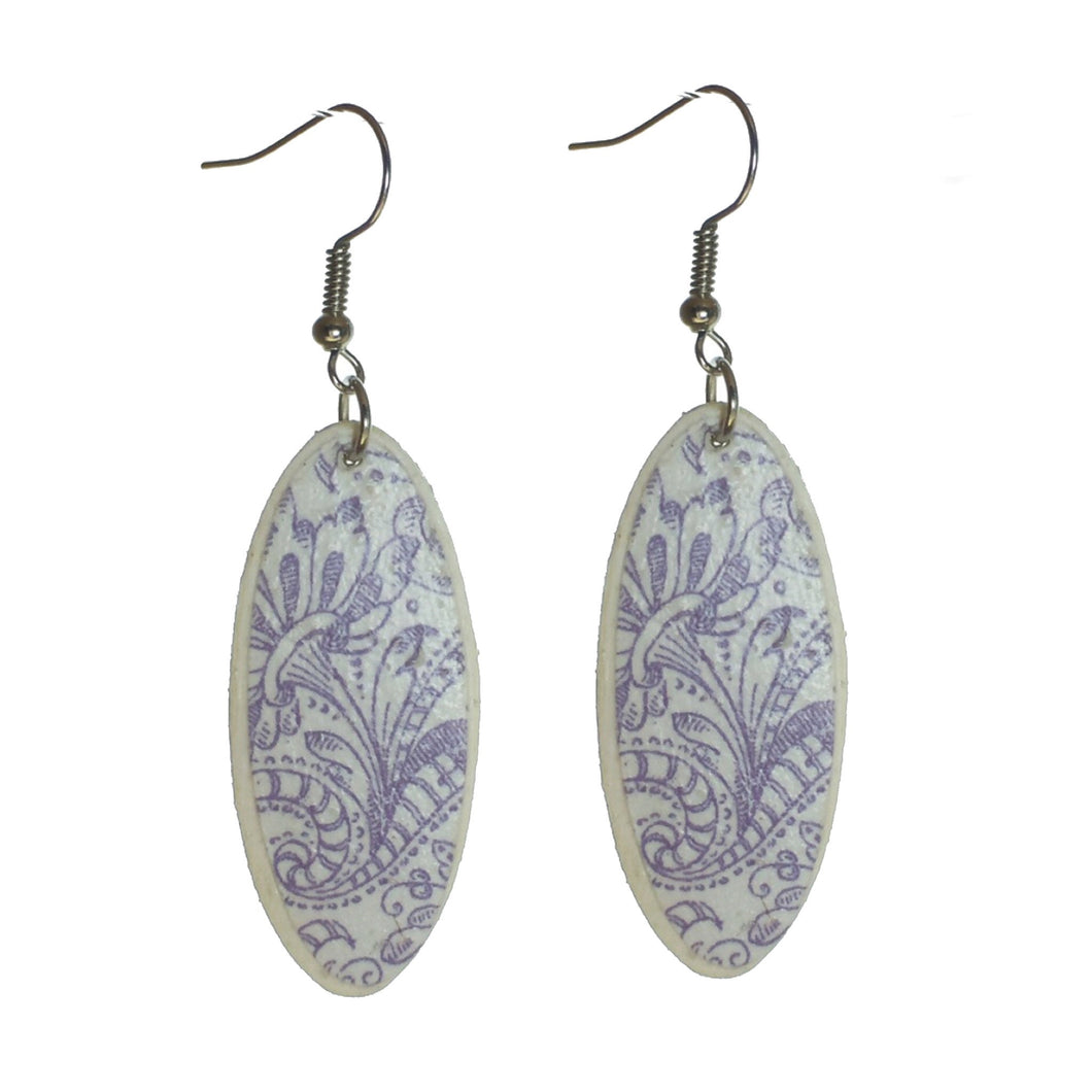 Purple Floral Wood Earrings #E583