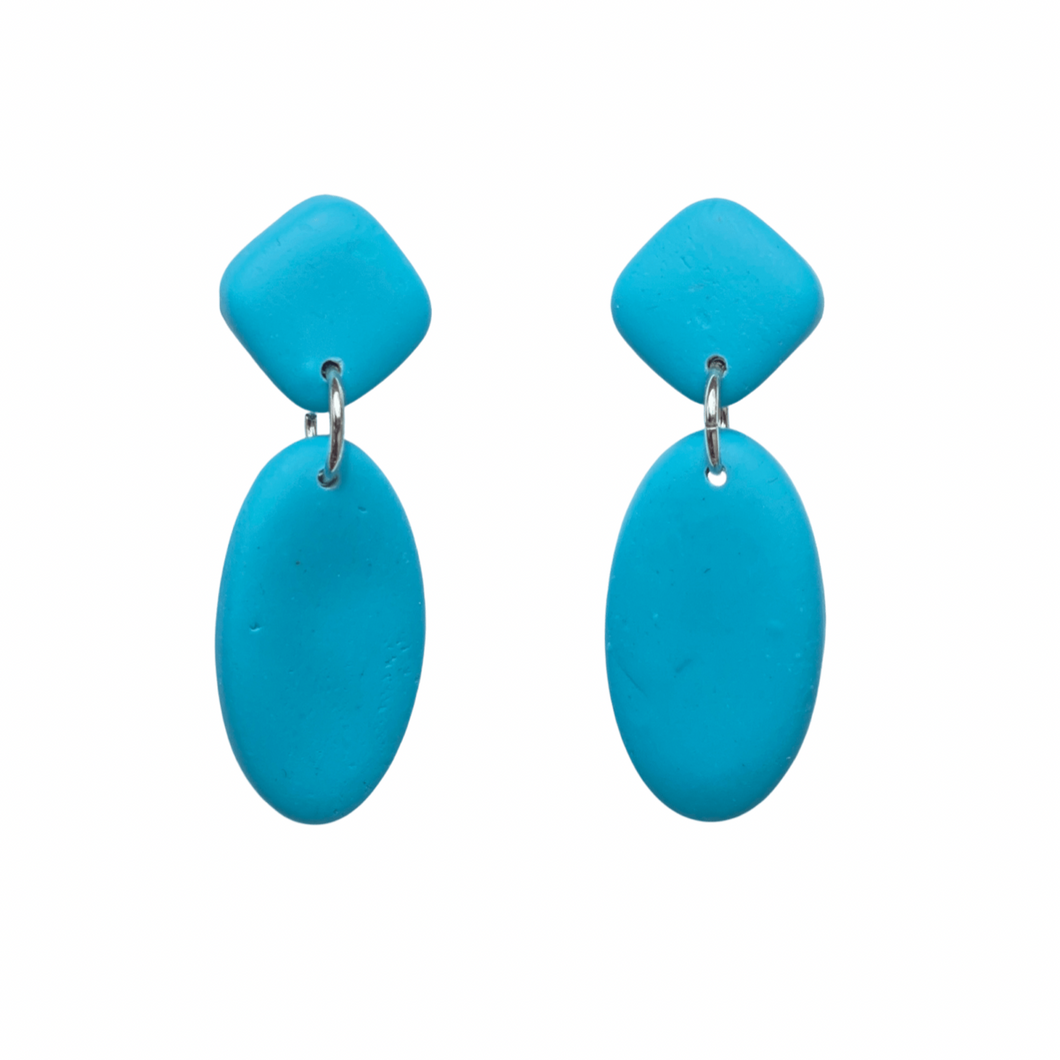 Teal Polymer Clay Square and Oval Earring #E782