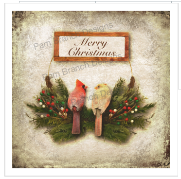 Two Cardinals, Christmas Wreath, Decoupage Sheet, D38